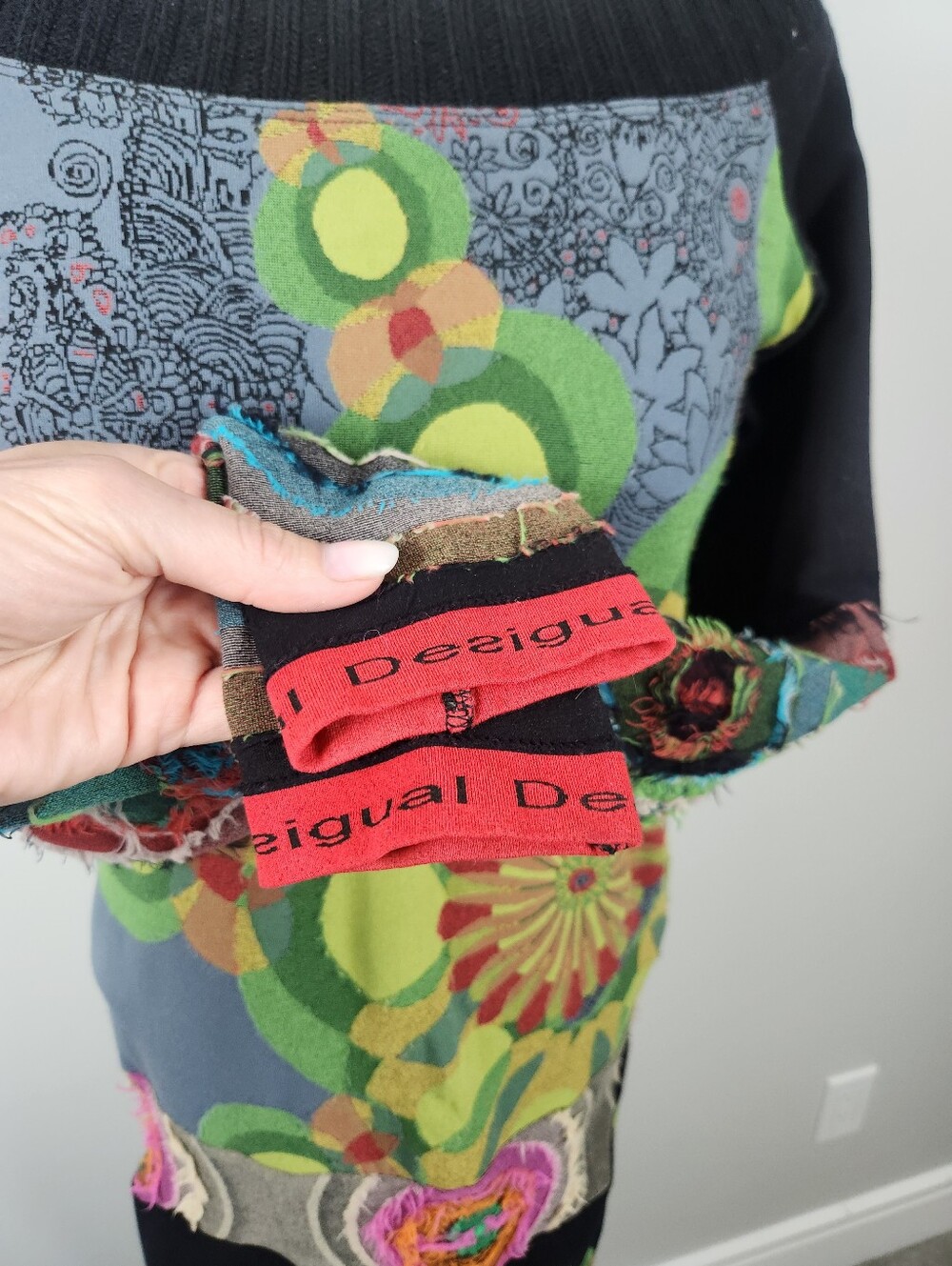 Desigual Mixed Media Long Sleeve Stretch Dress Sz M Artsy Art To Wear Grunge Y2K - Picture 5 of 15